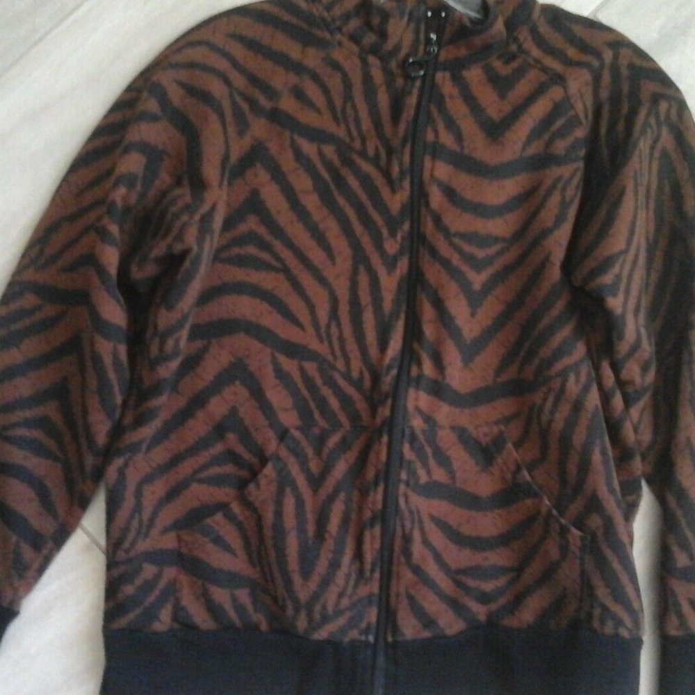 Onque Casuals Brown/Black Animal Print Zip Bomber Jacket L